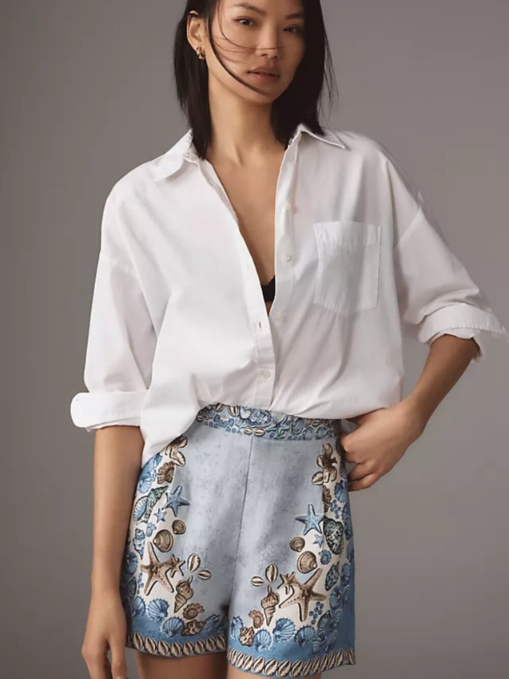 Anthro Ranna Gill Linen Blend Seashell Shorts M - Picture 8 of 8